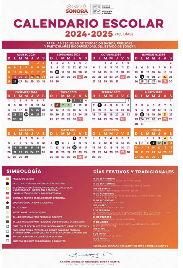 Presenta SEC Sonora calendario escolar para el ciclo 2024-2025