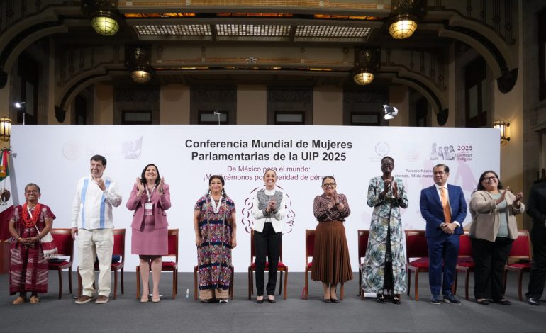 La presidenta Claudia Sheinbaum Pardo encabeza la Conferencia Mundial de Mujeres Parlamentarias.