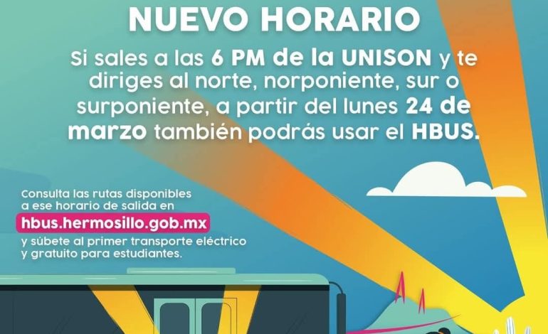 Se agregan nuevos horarios al HBus en tres rutas desde la UNISON